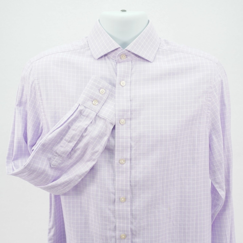 Charles Tyrwhitt Slim Fit Purple Sharkskin Windowpane Collared Dress Shirt 15.5